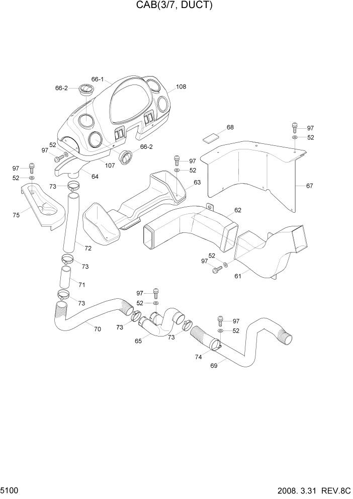 Схема запчастей Hyundai HL730-7A - PAGE 5100 CAB(3/7, DUCT) СТРУКТУРА