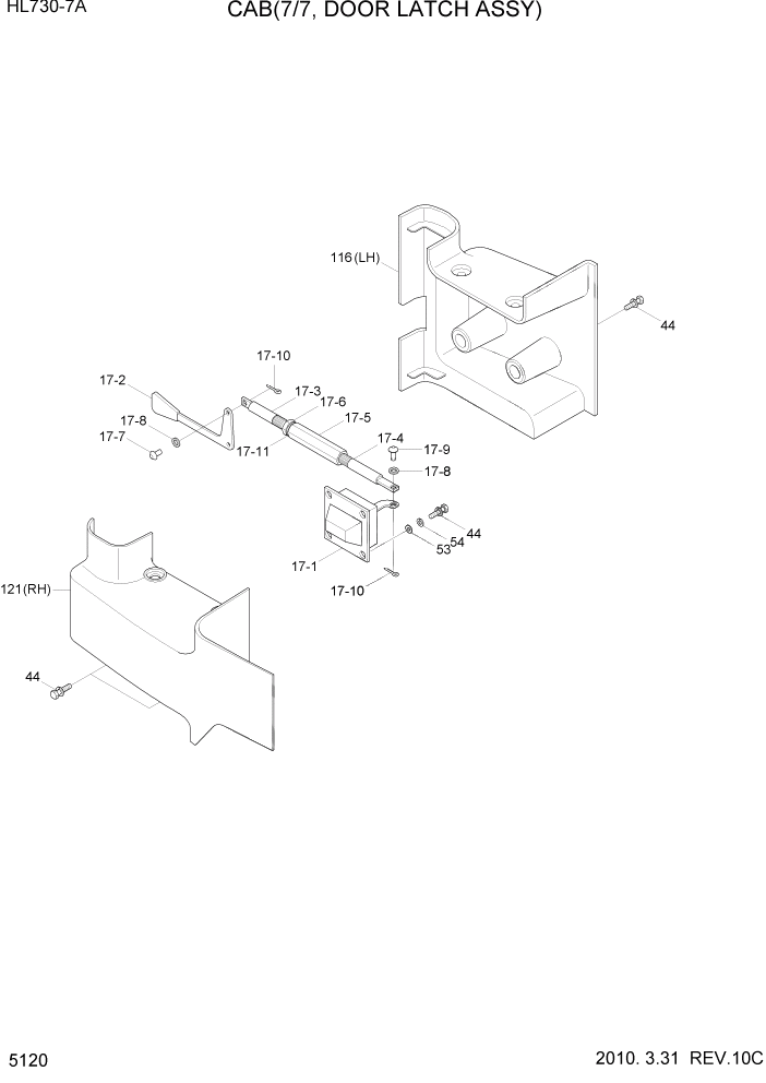 Схема запчастей Hyundai HL730-7A - PAGE 5120 CAB(7/7, DOOR LATCH ASSY) СТРУКТУРА