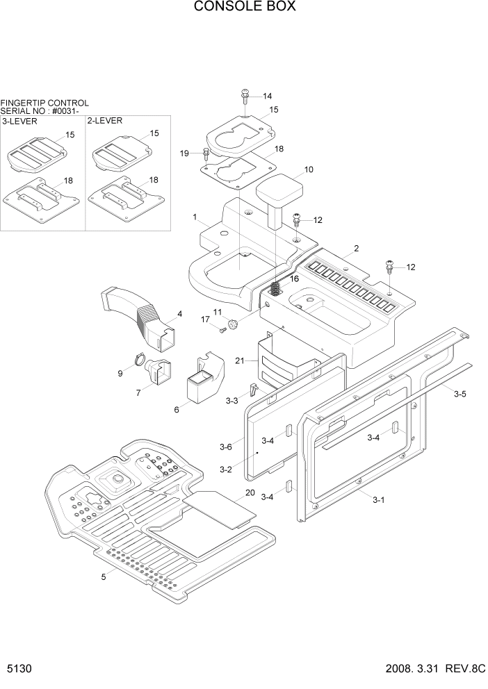 Схема запчастей Hyundai HL730-7A - PAGE 5130 CONSOLE BOX СТРУКТУРА