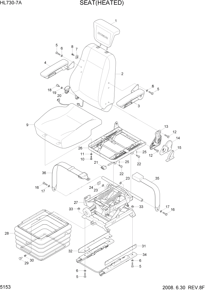 Схема запчастей Hyundai HL730-7A - PAGE 5153 SEAT(HEATED) СТРУКТУРА