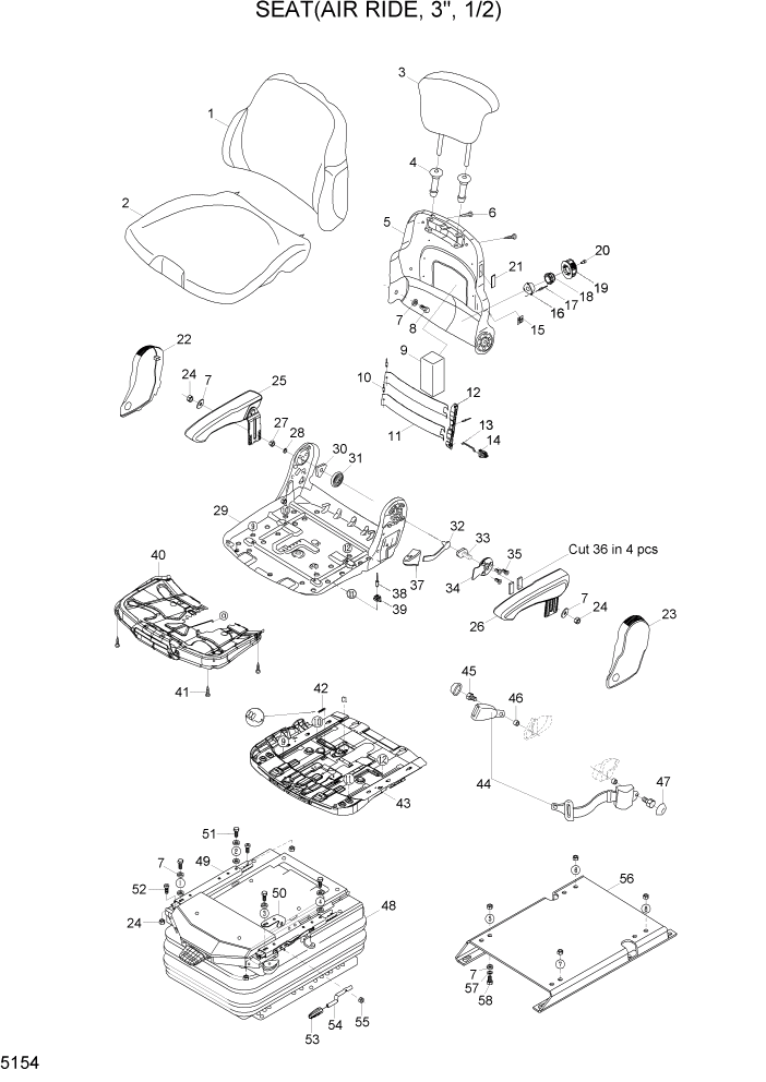 Схема запчастей Hyundai HL730-7A - PAGE 5154 SEAT(AIR RIDE, 3", 1/2) СТРУКТУРА