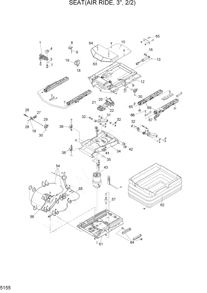 Схема запчастей Hyundai HL730-7A - PAGE 5155 SEAT(AIR RIDE, 3", 2/2) СТРУКТУРА