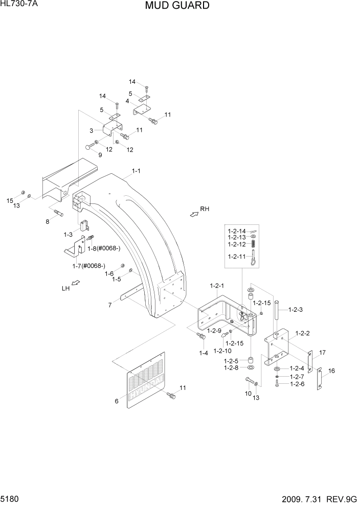 Схема запчастей Hyundai HL730-7A - PAGE 5180 MUD GUARD СТРУКТУРА