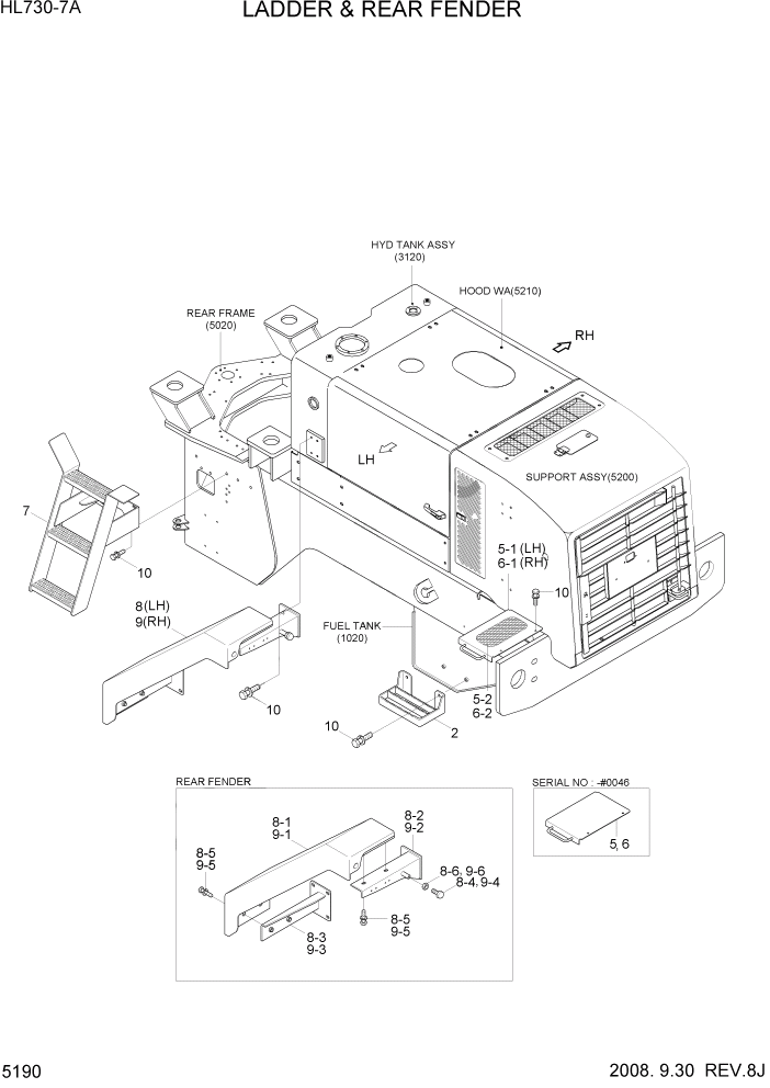 Схема запчастей Hyundai HL730-7A - PAGE 5190 LADDER & REAR FENDER СТРУКТУРА