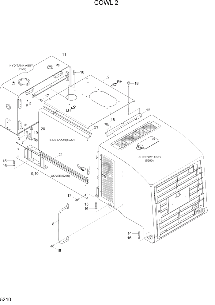 Схема запчастей Hyundai HL730-7A - PAGE 5210 COWL 2 СТРУКТУРА