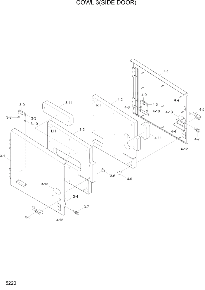 Схема запчастей Hyundai HL730-7A - PAGE 5220 COWL 3(SIDE DOOR) СТРУКТУРА