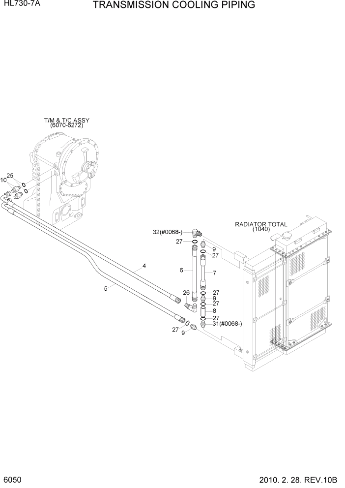 Схема запчастей Hyundai HL730-7A - PAGE 6050 TRANSMISSION COOLING PIPING СИЛОВАЯ СИСТЕМА