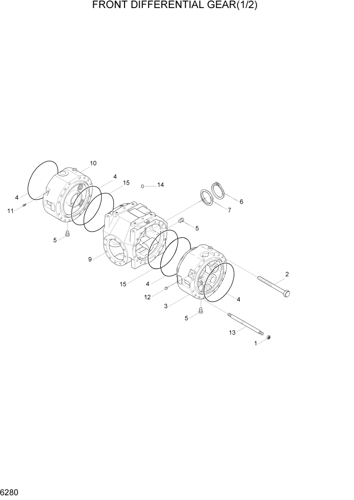 Схема запчастей Hyundai HL730-7A - PAGE 6280 FRONT DIFFERENTIAL GEAR(1/2) СИЛОВАЯ СИСТЕМА