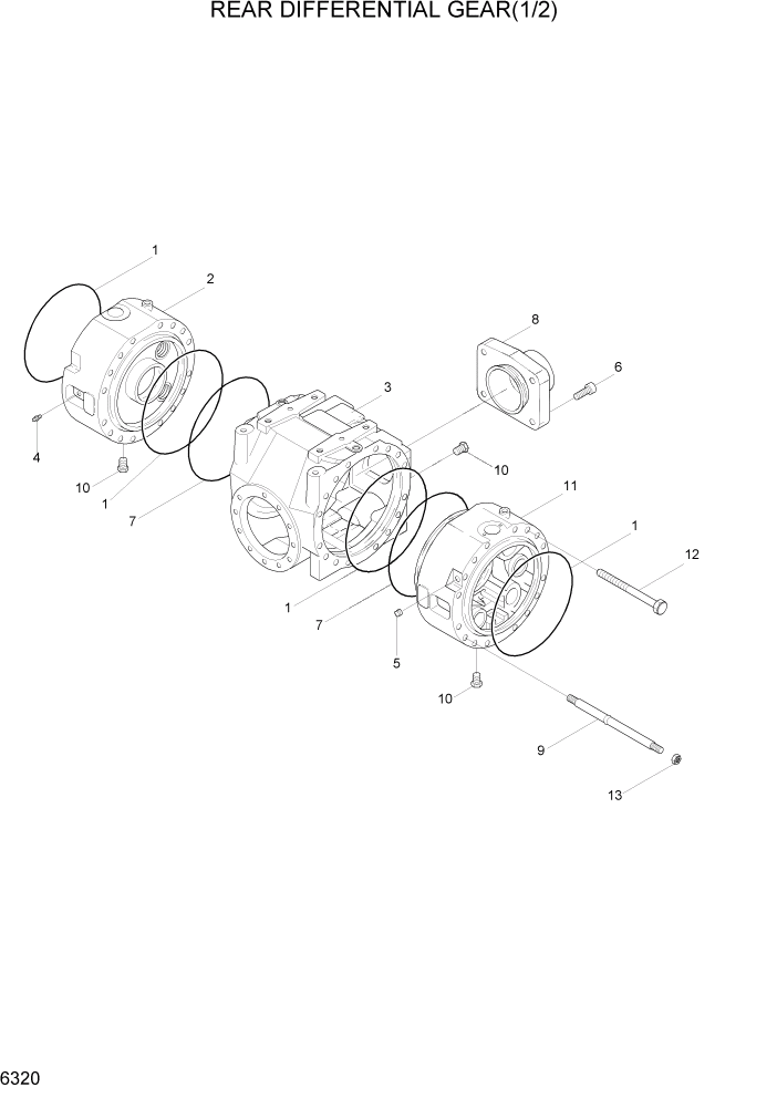 Схема запчастей Hyundai HL730-7A - PAGE 6320 REAR DIFFERENTIAL GEAR(1/2) СИЛОВАЯ СИСТЕМА