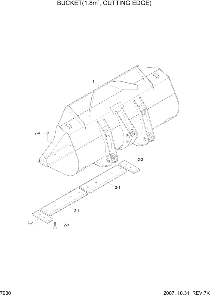 Схема запчастей Hyundai HL730-7A - PAGE 7030 BUCKET(1.8M3, CUTTING EDGE) РАБОЧЕЕ ОБОРУДОВАНИЕ