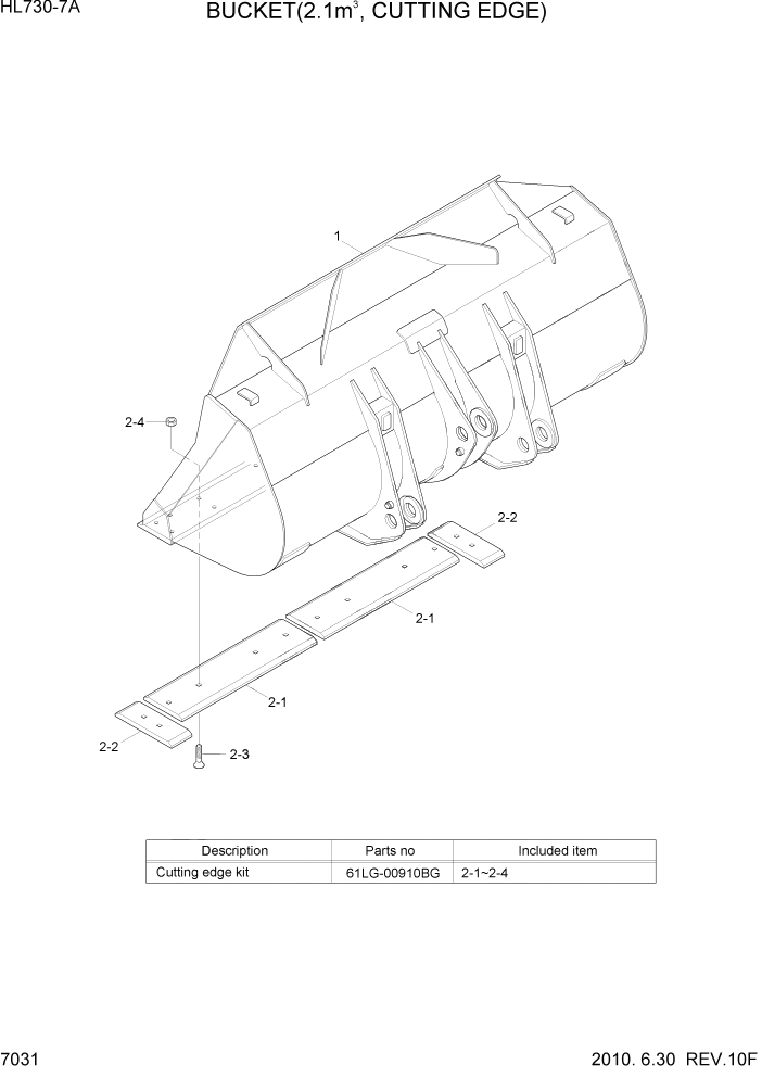 Схема запчастей Hyundai HL730-7A - PAGE 7031 BUCKET(2.1M3, CUTTING EDGE) РАБОЧЕЕ ОБОРУДОВАНИЕ