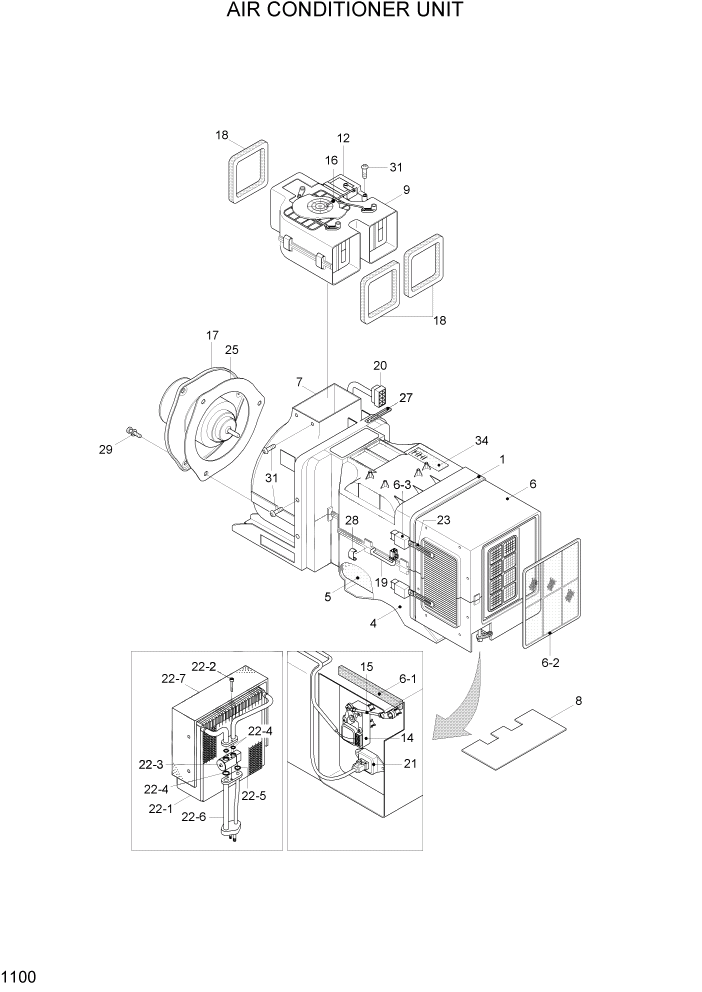 Схема запчастей Hyundai HL730TM7 - PAGE 1100 AIR CONDITIONER UNIT СИСТЕМА ДВИГАТЕЛЯ