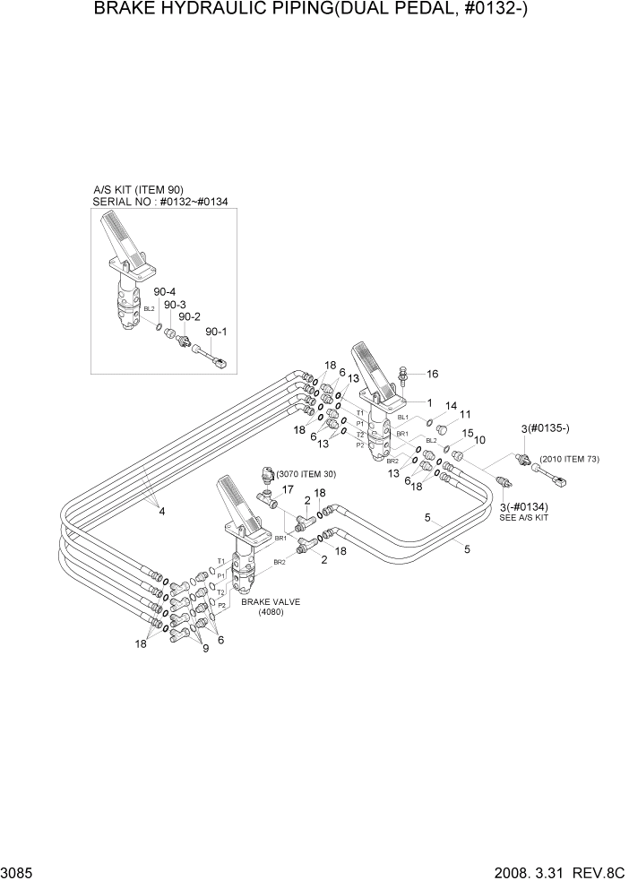 Схема запчастей Hyundai HL730TM7 - PAGE 3085 BRAKE HYDRAULIC PIPING(DUAL PEDAL) ГИДРАВЛИЧЕСКАЯ СИСТЕМА