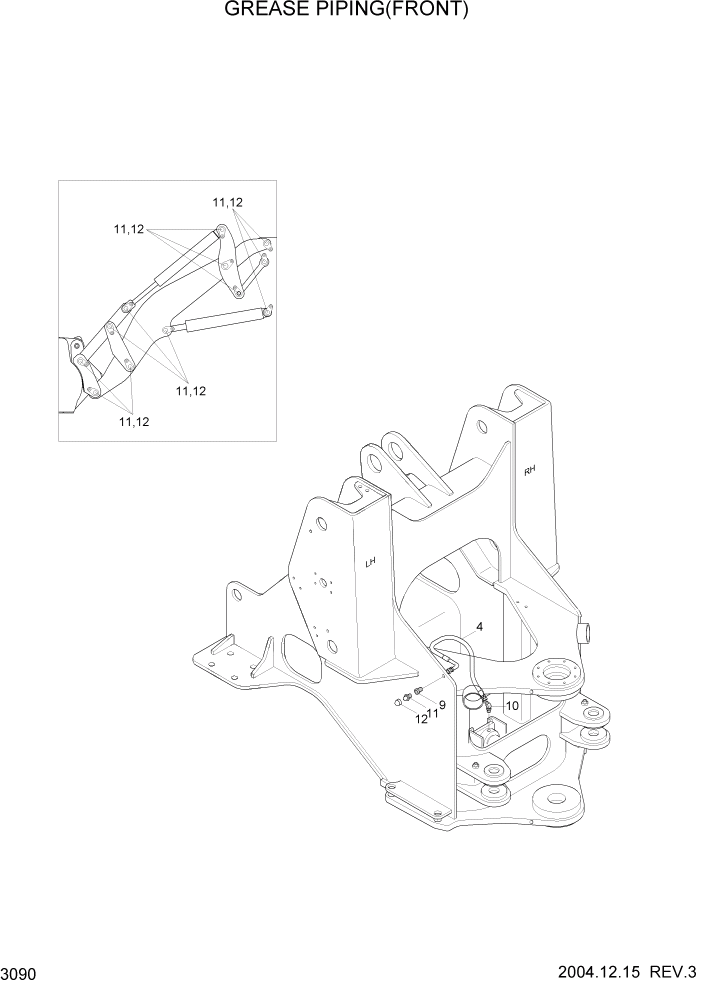 Схема запчастей Hyundai HL730TM7 - PAGE 3090 GREASE PIPING(FRONT) ГИДРАВЛИЧЕСКАЯ СИСТЕМА