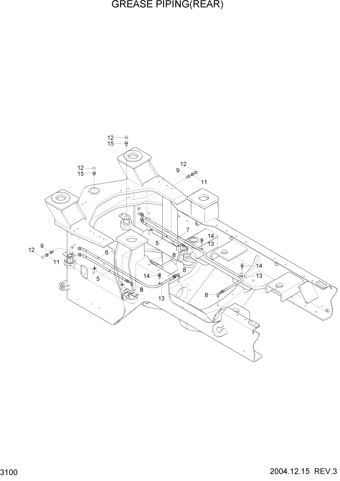 Схема запчастей Hyundai HL730TM7 - PAGE 3100 GREASE PIPING(REAR) ГИДРАВЛИЧЕСКАЯ СИСТЕМА