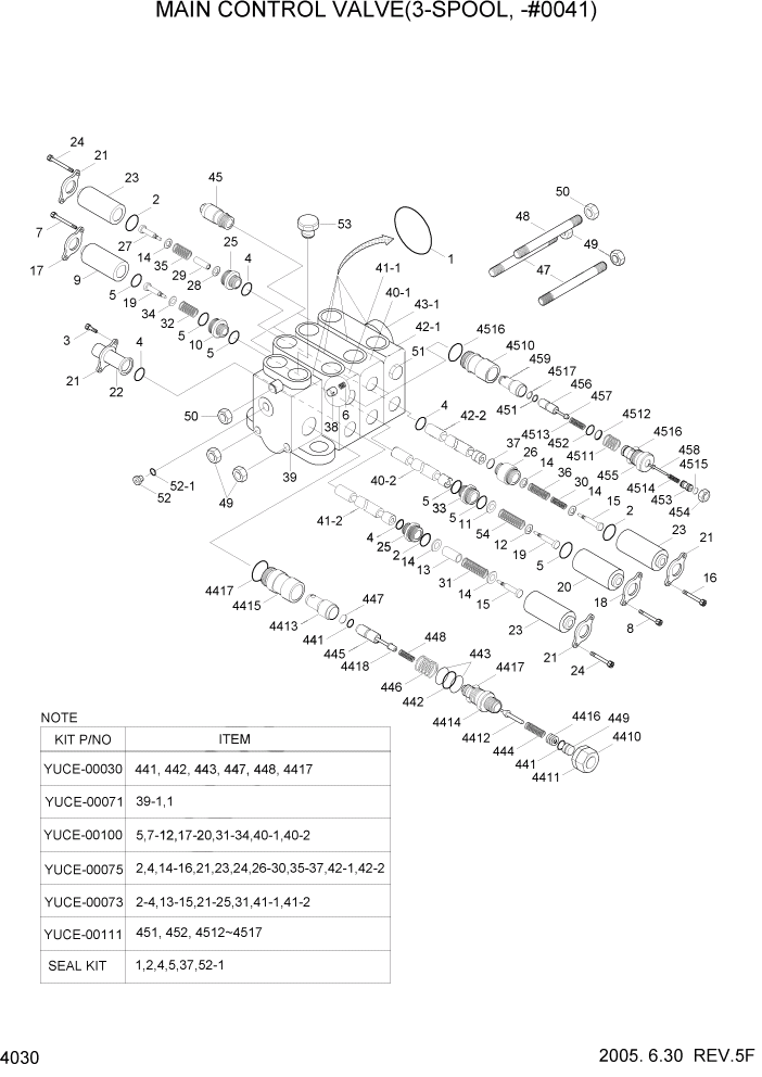 Схема запчастей Hyundai HL730TM7 - PAGE 4030 MAIN CONTROL VALVE(3-SPOOL, -#0041) ГИДРАВЛИЧЕСКИЕ КОМПОНЕНТЫ