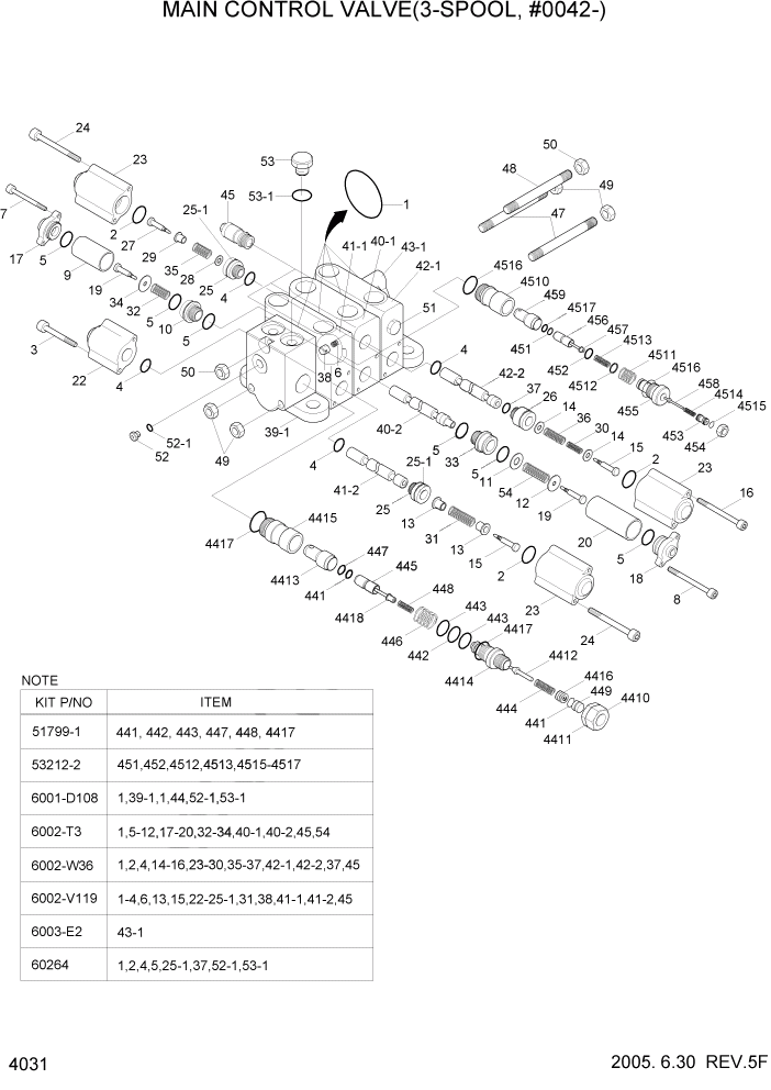 Схема запчастей Hyundai HL730TM7 - PAGE 4031 MAIN CONTROL VALVE(3-SPOOL, #0042-) ГИДРАВЛИЧЕСКИЕ КОМПОНЕНТЫ