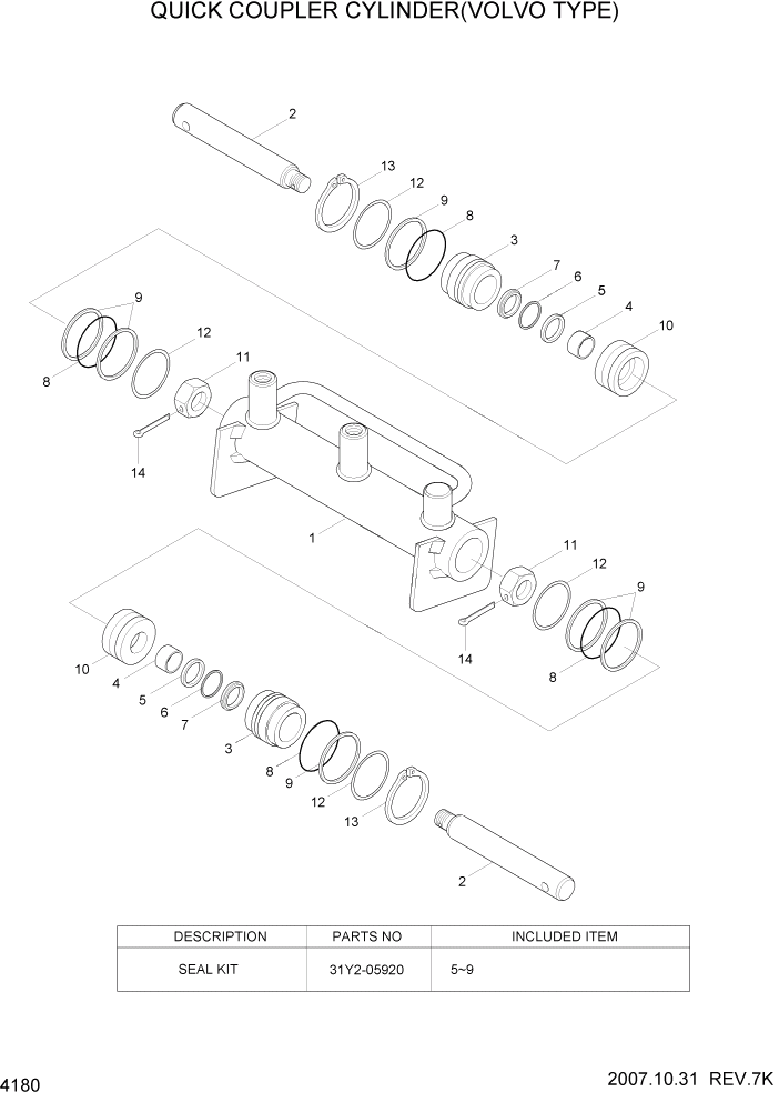 Схема запчастей Hyundai HL730TM7 - PAGE 4180 QUICK COUPLER CYLINDER(VOLVO TYPE) ГИДРАВЛИЧЕСКИЕ КОМПОНЕНТЫ