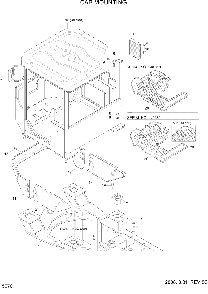 Схема запчастей Hyundai HL730TM7 - PAGE 5070 CAB MOUNTING СТРУКТУРА