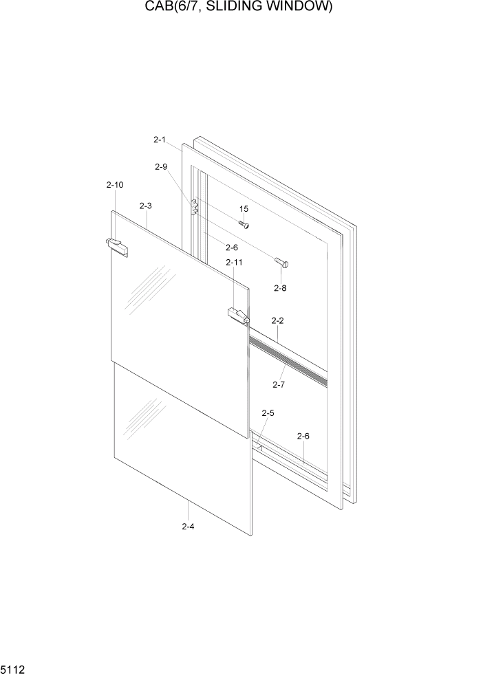 Схема запчастей Hyundai HL730TM7 - PAGE 5112 CAB(6/7, SLIDING WINDOW) СТРУКТУРА