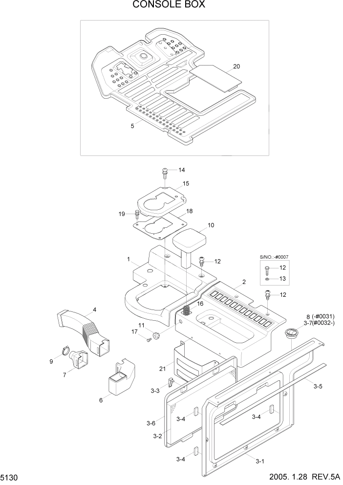 Схема запчастей Hyundai HL730TM7 - PAGE 5130 CONSOLE BOX СТРУКТУРА