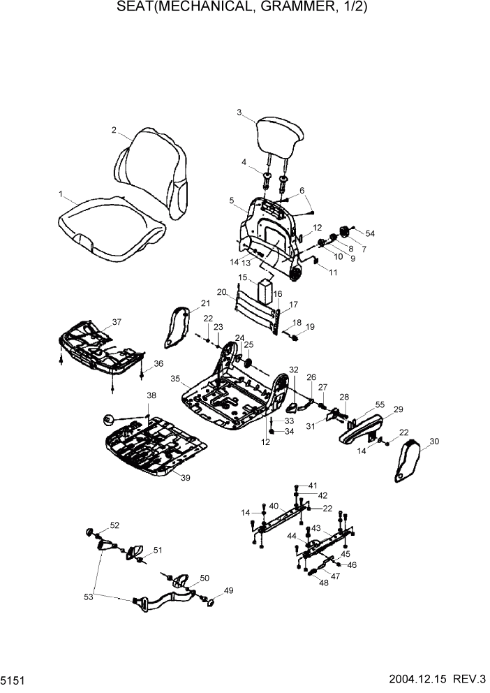 Схема запчастей Hyundai HL730TM7 - PAGE 5151 SEAT(MECHANICAL, GRAMMER, 1/2) СТРУКТУРА