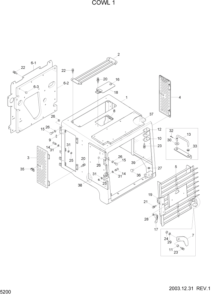 Схема запчастей Hyundai HL730TM7 - PAGE 5200 COWL 1(SQUARE COWL TYPE) СТРУКТУРА