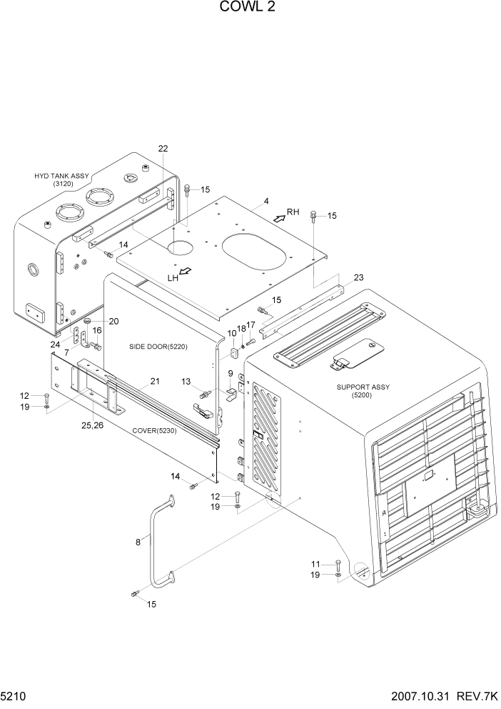 Схема запчастей Hyundai HL730TM7 - PAGE 5210 COWL 2 СТРУКТУРА