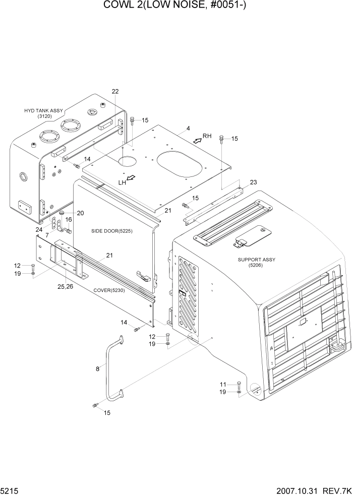 Схема запчастей Hyundai HL730TM7 - PAGE 5215 COWL 2(LOW NOISE, #0051-) СТРУКТУРА