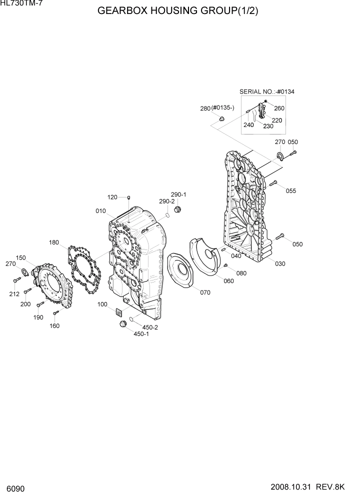 Схема запчастей Hyundai HL730TM7 - PAGE 6090 GEARBOX HOUSING GROUP(1/2) СИЛОВАЯ СИСТЕМА