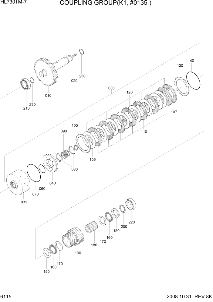 Схема запчастей Hyundai HL730TM7 - PAGE 6115 COUPLING GROUP(K1, #0135-) СИЛОВАЯ СИСТЕМА