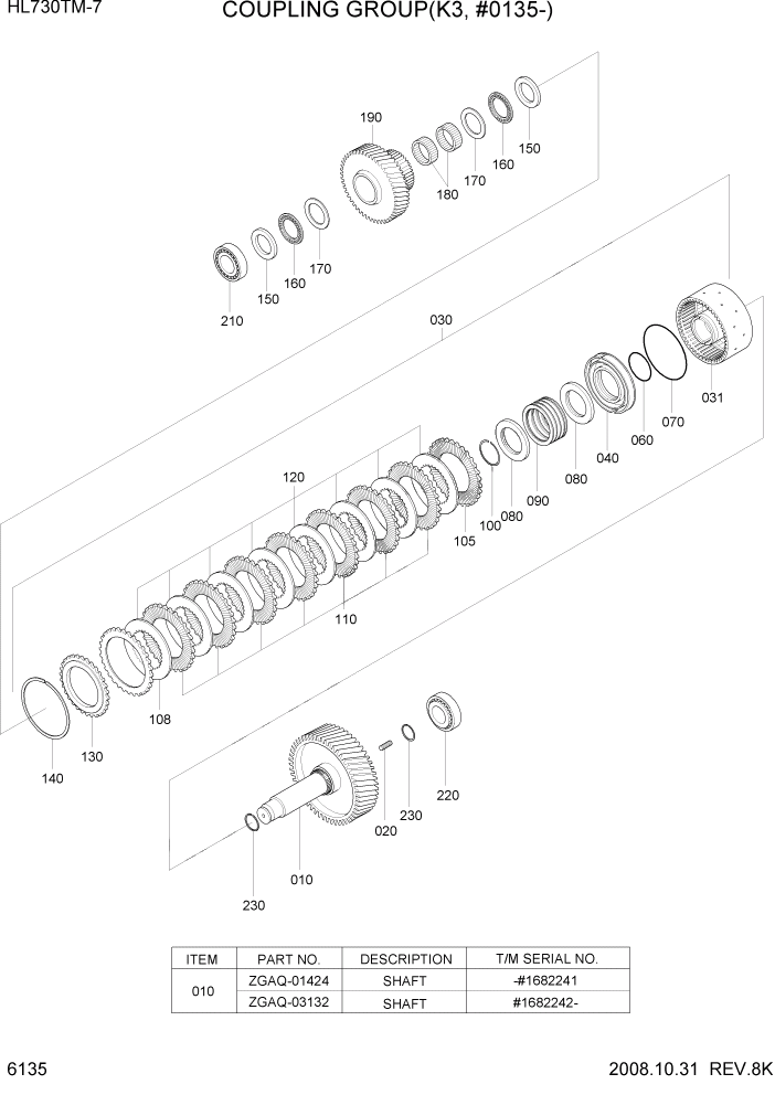 Схема запчастей Hyundai HL730TM7 - PAGE 6135 COUPLING GROUP(K3, #0135-) СИЛОВАЯ СИСТЕМА