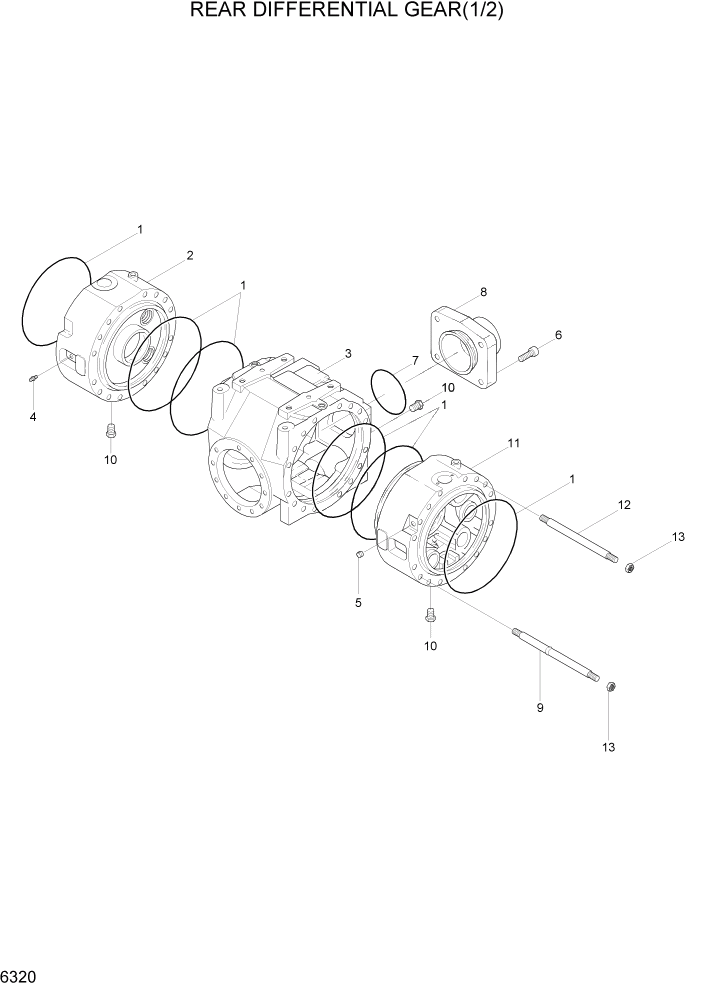 Схема запчастей Hyundai HL730TM7 - PAGE 6320 REAR DIFFERENTIAL GEAR(1/2) СИЛОВАЯ СИСТЕМА