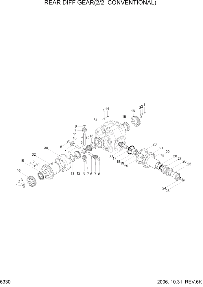 Схема запчастей Hyundai HL730TM7 - PAGE 6330 REAR DIFF GEAR(2/2,CONVENTIONAL) СИЛОВАЯ СИСТЕМА