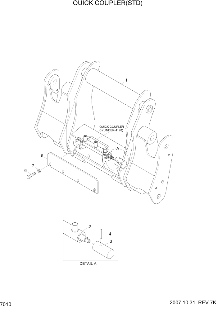 Схема запчастей Hyundai HL730TM7 - PAGE 7010 QUICK COUPLER(STD) РАБОЧЕЕ ОБОРУДОВАНИЕ