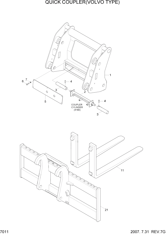 Схема запчастей Hyundai HL730TM7 - PAGE 7011 QUICK COUPLER(VOLVO TYPE) РАБОЧЕЕ ОБОРУДОВАНИЕ