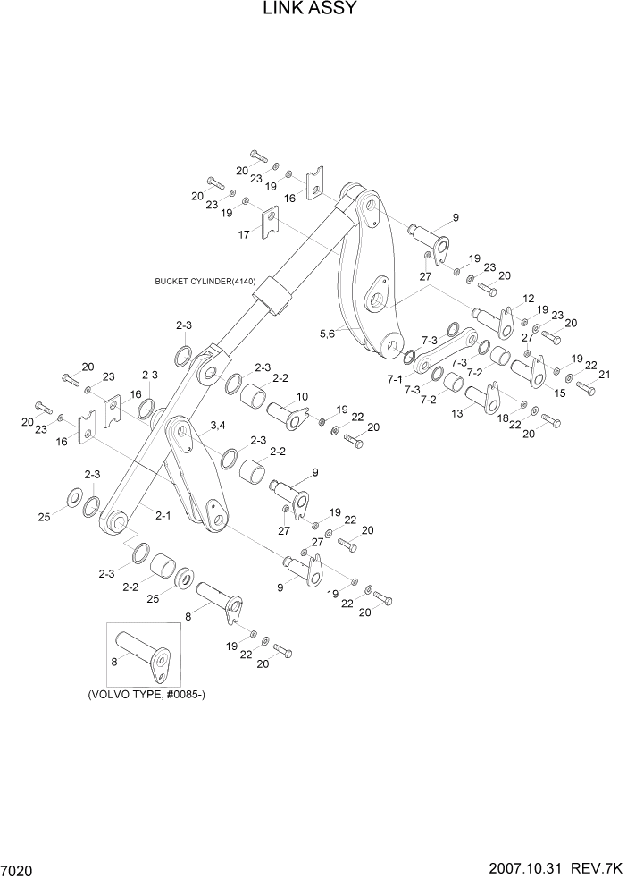 Схема запчастей Hyundai HL730TM7 - PAGE 7020 LINK ASSY РАБОЧЕЕ ОБОРУДОВАНИЕ