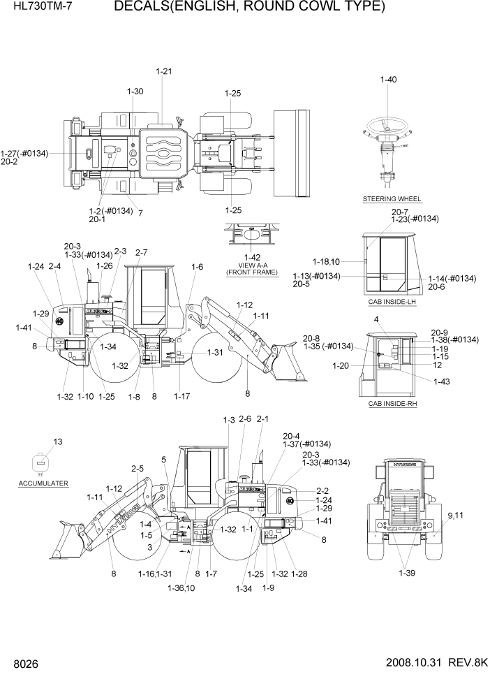 Схема запчастей Hyundai HL730TM7 - PAGE 8026 DECALS(ENGLISH, ROUND COWL TYPE) ДРУГИЕ ЧАСТИ