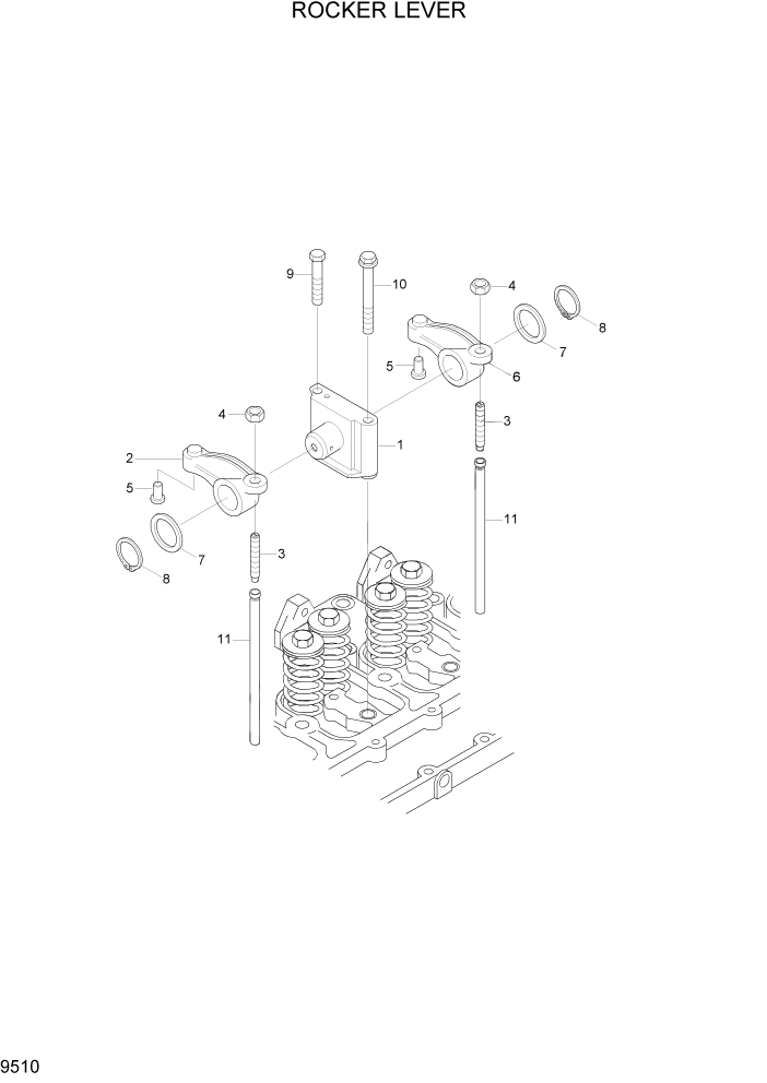 Схема запчастей Hyundai HL730TM7 - PAGE 9510 ROCKER LEVER ДВИГАТЕЛЬ БАЗА