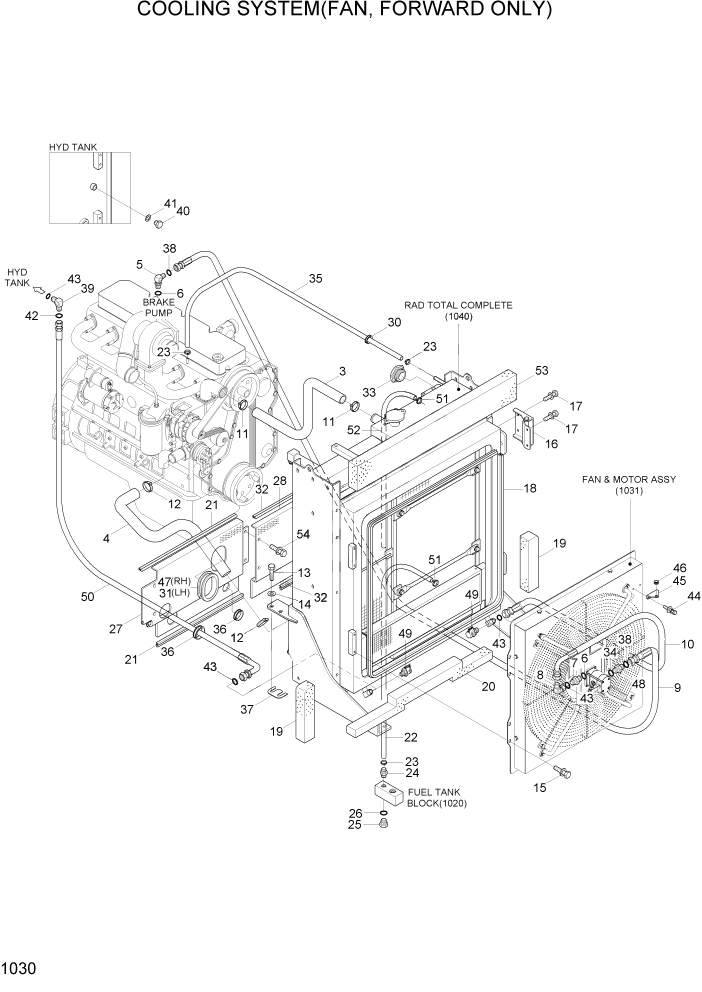 Схема запчастей Hyundai HL730TM7A - PAGE 1030 COOLING SYSTEM(FAN, FORWARD ONLY) СИСТЕМА ДВИГАТЕЛЯ