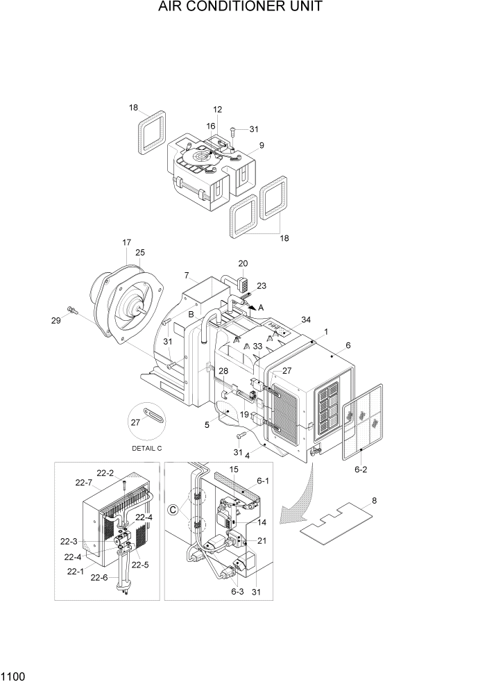 Схема запчастей Hyundai HL730TM7A - PAGE 1100 AIR CONDITIONER UNIT СИСТЕМА ДВИГАТЕЛЯ