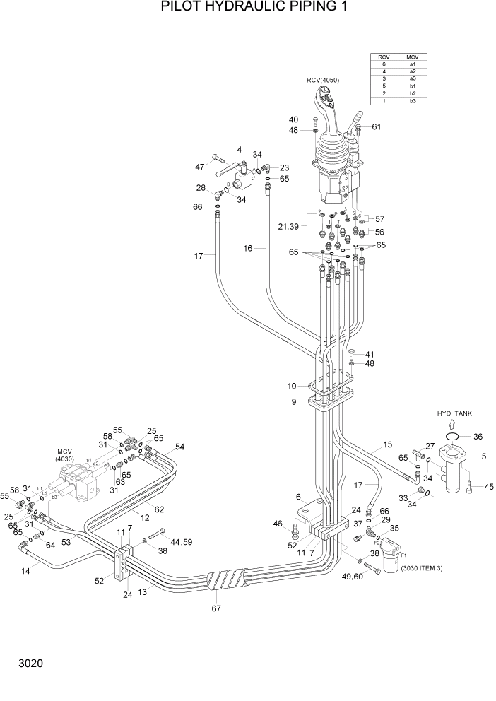 Схема запчастей Hyundai HL730TM7A - PAGE 3020 PILOT HYDRAULIC PIPING 1 ГИДРАВЛИЧЕСКАЯ СИСТЕМА