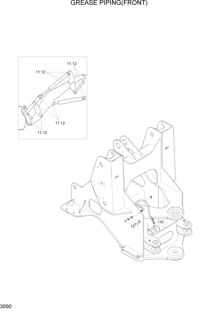 Схема запчастей Hyundai HL730TM7A - PAGE 3090 GREASE PIPING(FRONT) ГИДРАВЛИЧЕСКАЯ СИСТЕМА