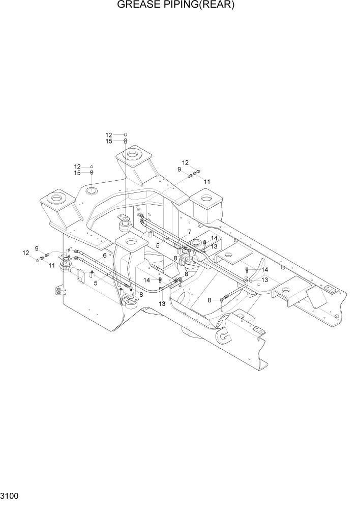 Схема запчастей Hyundai HL730TM7A - PAGE 3100 GREASE PIPING(REAR) ГИДРАВЛИЧЕСКАЯ СИСТЕМА