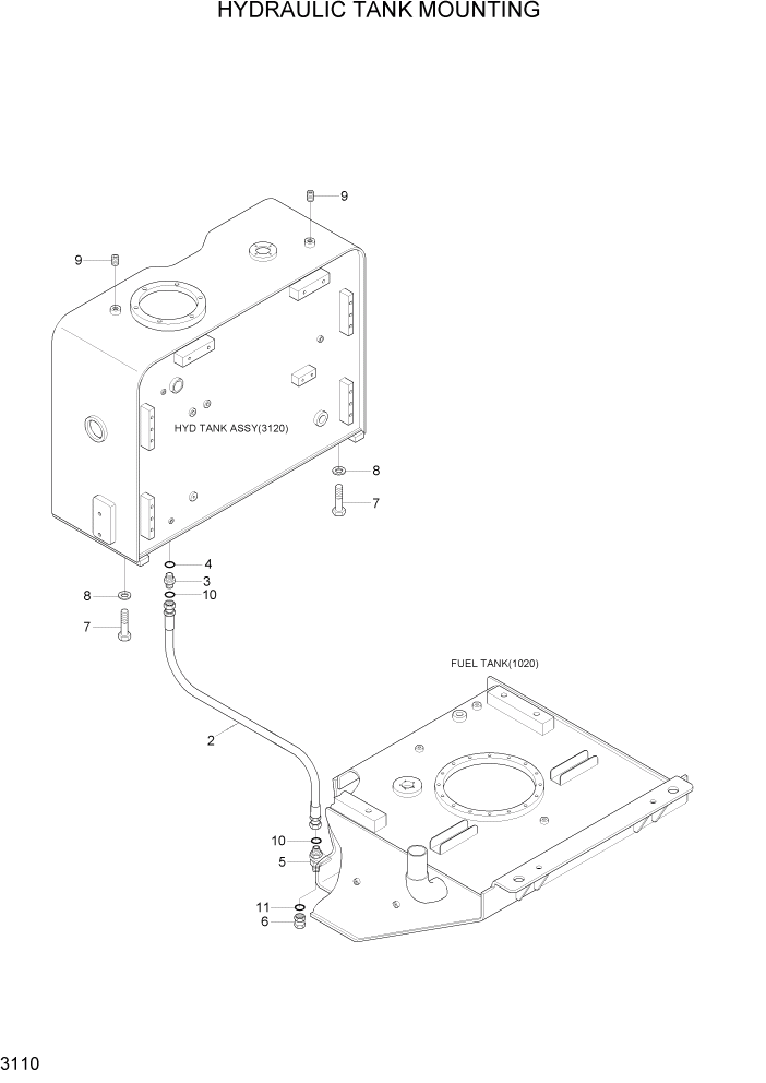 Схема запчастей Hyundai HL730TM7A - PAGE 3110 HYDRAULIC TANK MOUNTING ГИДРАВЛИЧЕСКАЯ СИСТЕМА