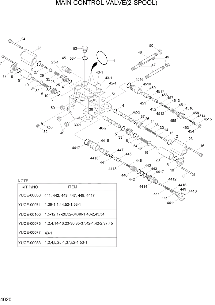 Схема запчастей Hyundai HL730TM7A - PAGE 4020 MAIN CONTROL VALVE(2-SPOOL) ГИДРАВЛИЧЕСКИЕ КОМПОНЕНТЫ