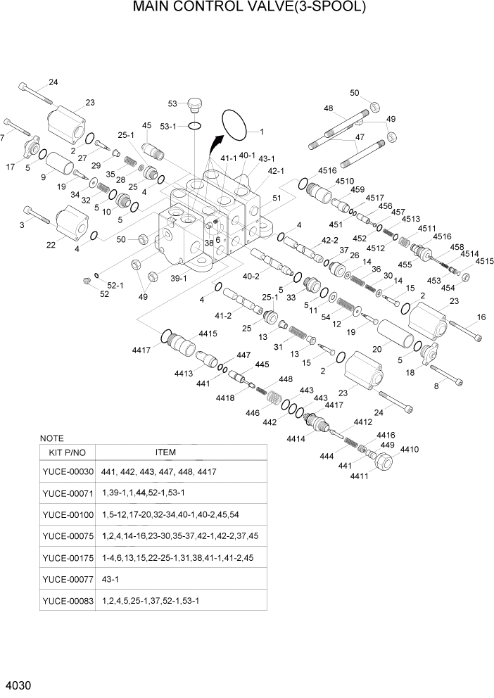 Схема запчастей Hyundai HL730TM7A - PAGE 4030 MAIN CONTROL VALVE(3-SPOOL) ГИДРАВЛИЧЕСКИЕ КОМПОНЕНТЫ