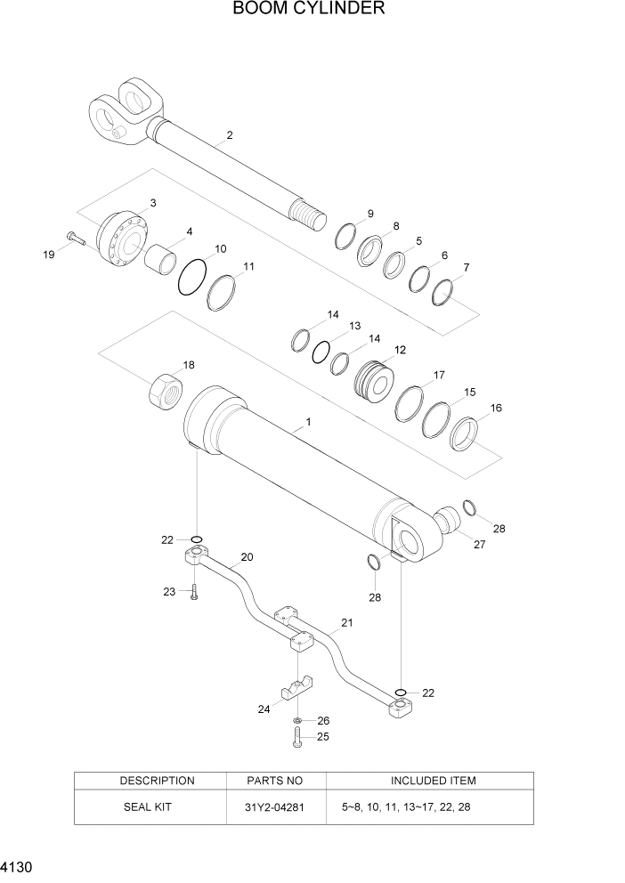 Схема запчастей Hyundai HL730TM7A - PAGE 4130 BOOM CYLINDER ГИДРАВЛИЧЕСКИЕ КОМПОНЕНТЫ