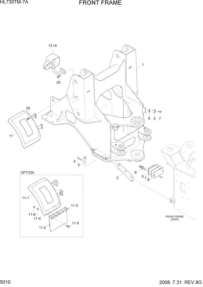 Схема запчастей Hyundai HL730TM7A - PAGE 5010 FRONT FRAME СТРУКТУРА