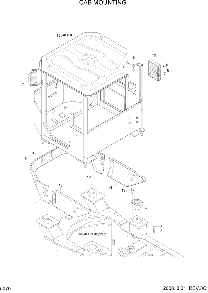 Схема запчастей Hyundai HL730TM7A - PAGE 5070 CAB MOUNTING СТРУКТУРА